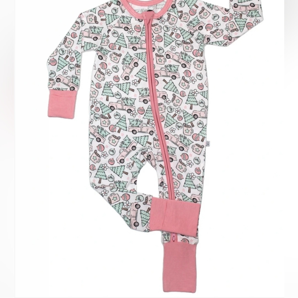 RIVER BABE THREADS Pink Trucks Bamboo Zippy 6-12mo